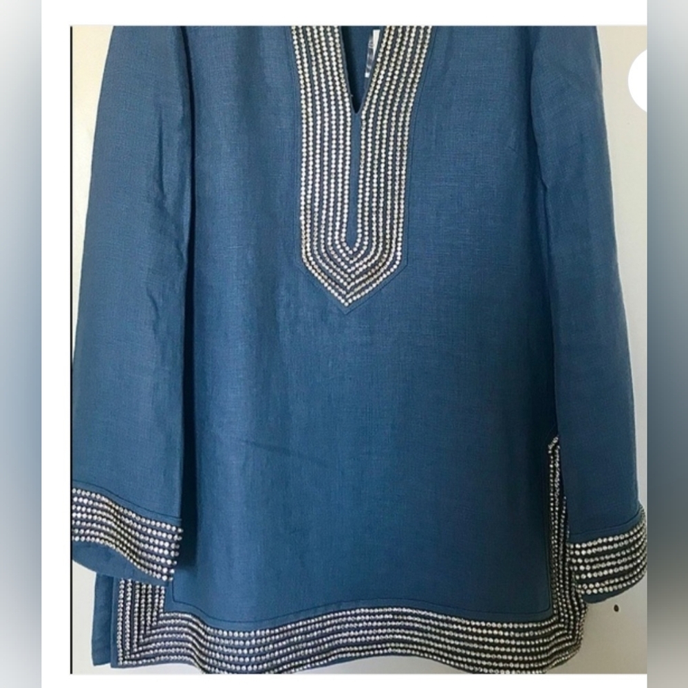 Tory Burch Blue Tunic with White Detailing